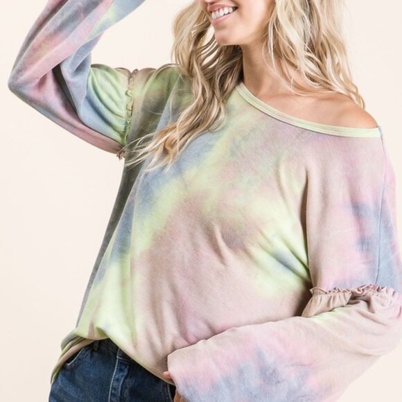 BiBi Tie Dye French Terry Sweatshirt With Bubble Sleeves - Picture 1 of 9